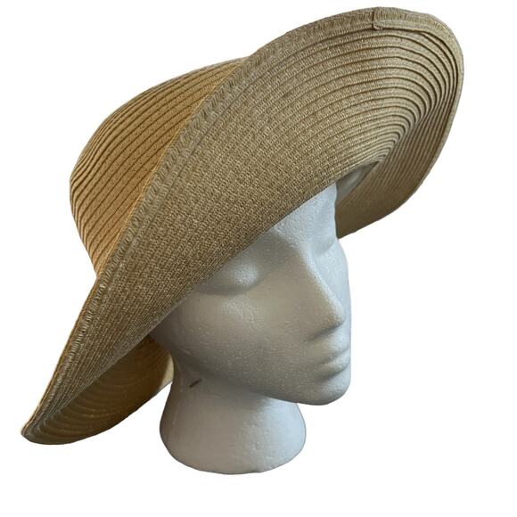 J Crew Womens Packable Sun Hat M-L Natural Tan Black Ribbon - Picture 7 of 10